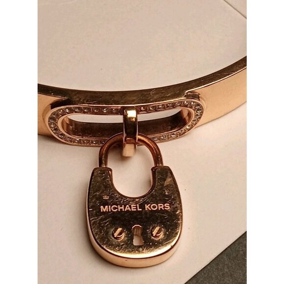 MICHAEL KORS Signed Padlock Crystal Bracelet Cityscape Hardware Rose Gold Tone - Picture 1 of 10